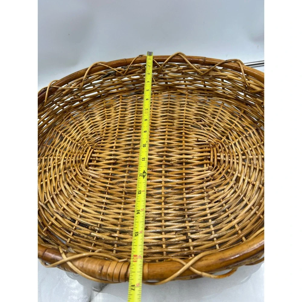 Vintage Oval Wicker Serving Tray with Handles Large Woven Rattan Basket 19 Inch